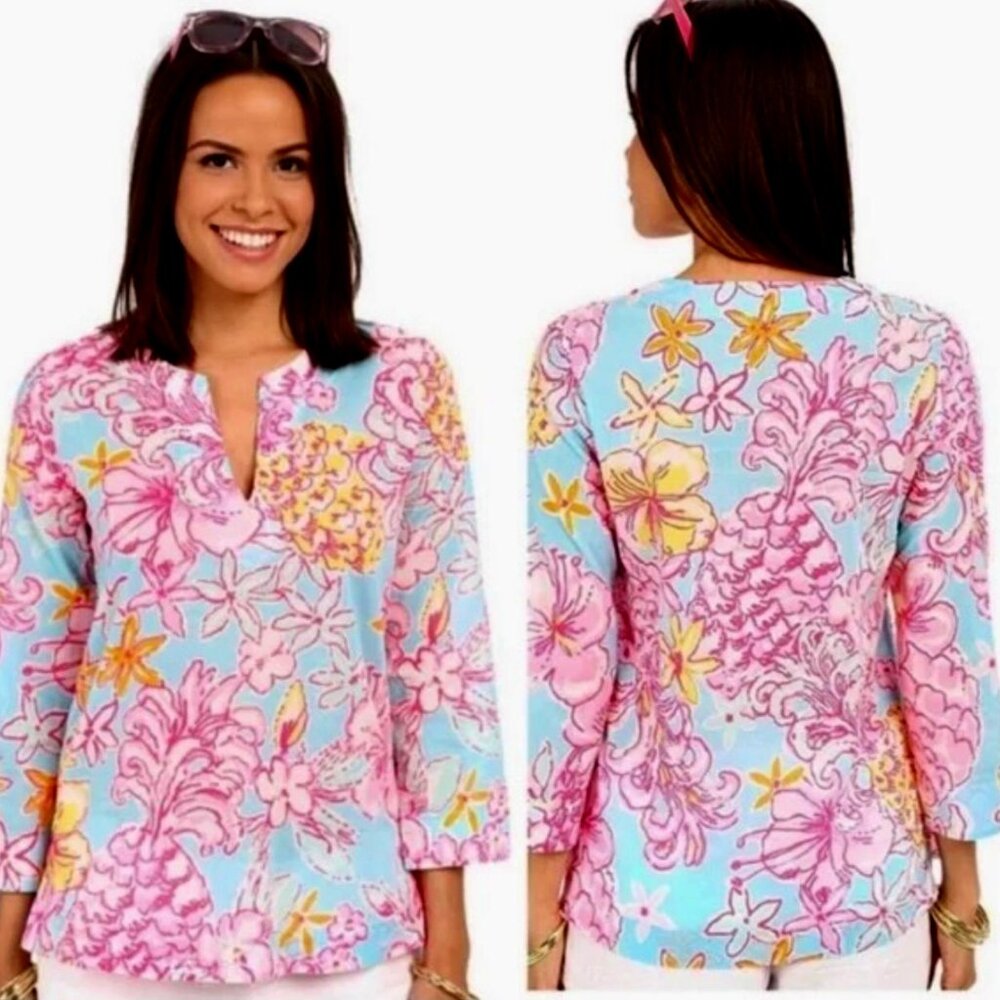 Lilly Pulitzer Amelia Island Blouse Tunic Break Water Blue Lolita Size Small